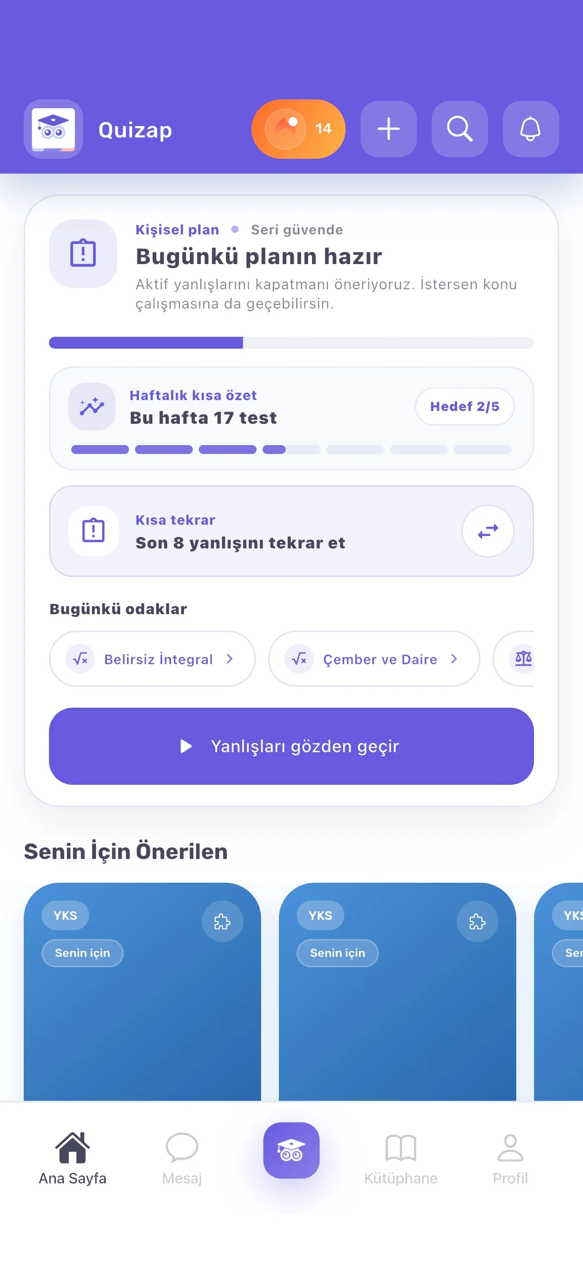 Bugünkü planın hazır ekran görüntüsü